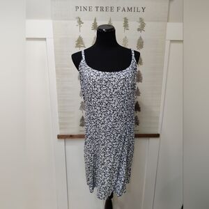 Old Navy Floral Mini Dress XXL Blue White Linen Blend Smocked Back Sun Dress
